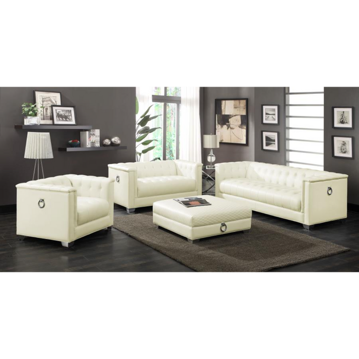 Coaster Chaviano 4-piece Upholstered Track Arm Sofa Living Room Set Pearl White