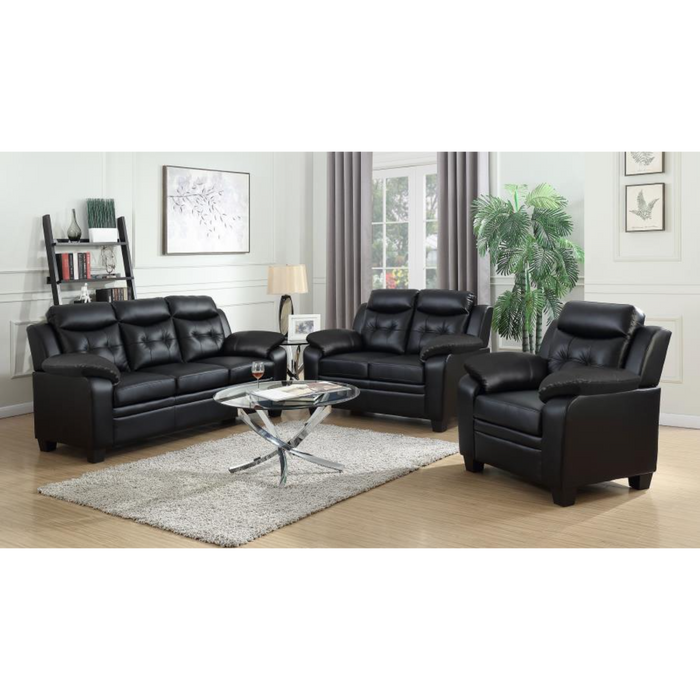 Coaster Finley 3-piece Upholstered Padded Arm Tufted Sofa Living Room Set Black