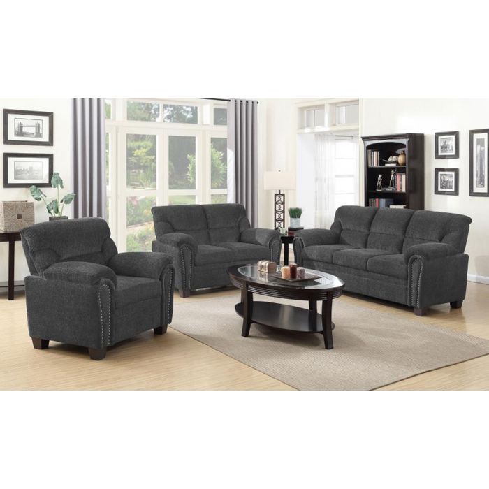 Coaster Clementine 3-piece Upholstered Padded Arm Sofa Living Room Set Grey