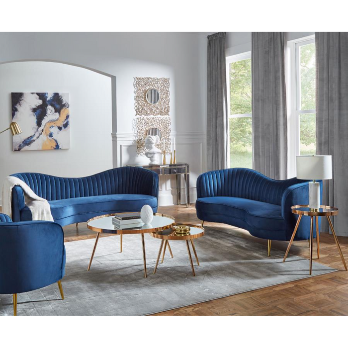 Coaster Sophia 3-piece Upholstered Channel Tufted Sofa Living Room Set Blue