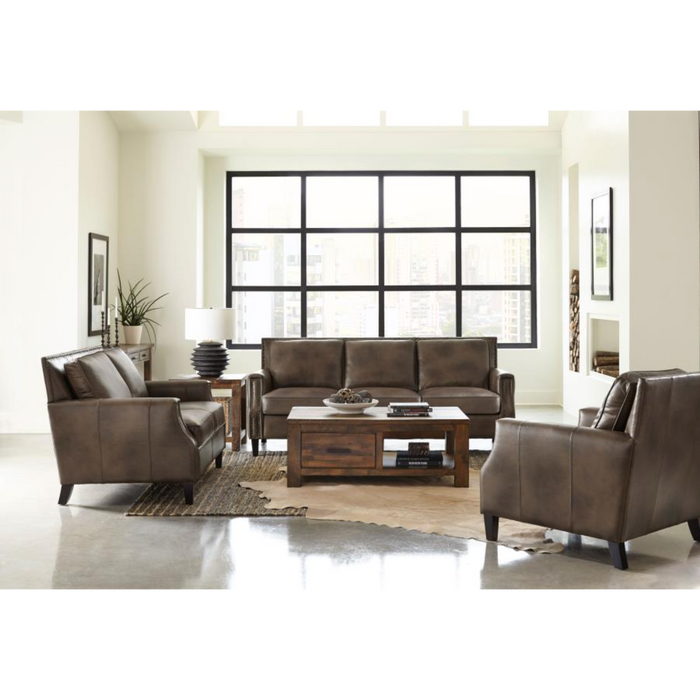 Coaster Leaton 3-piece Upholstered Recessed Arm Sofa Living Room Set Brown Sugar