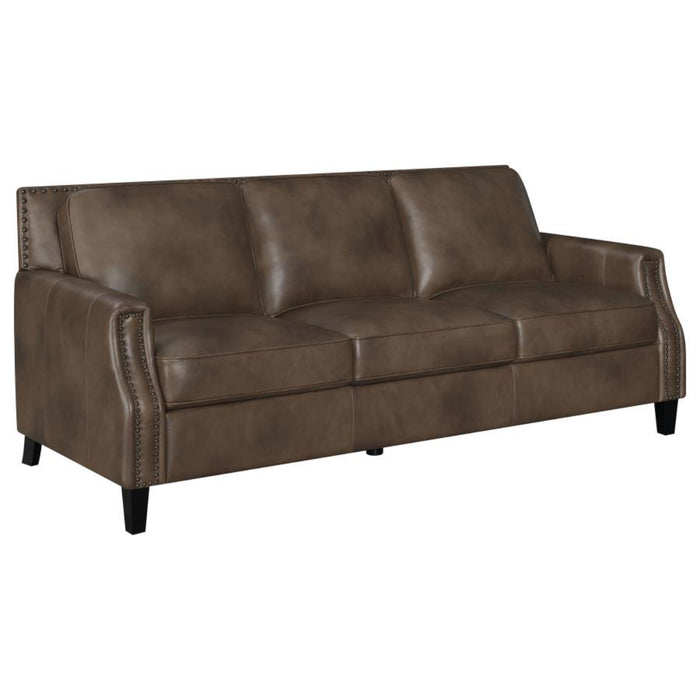 Coaster Leaton Upholstered Recessed Arm Sofa Brown Sugar