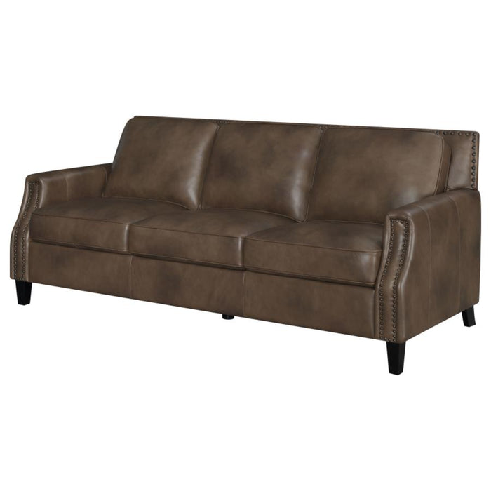 Coaster Leaton Upholstered Recessed Arm Sofa Brown Sugar