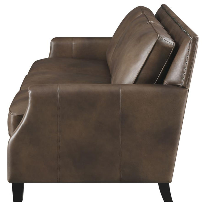 Coaster Leaton Upholstered Recessed Arm Sofa Brown Sugar