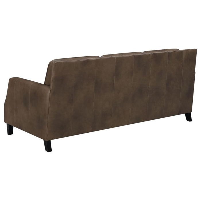 Coaster Leaton Upholstered Recessed Arm Sofa Brown Sugar