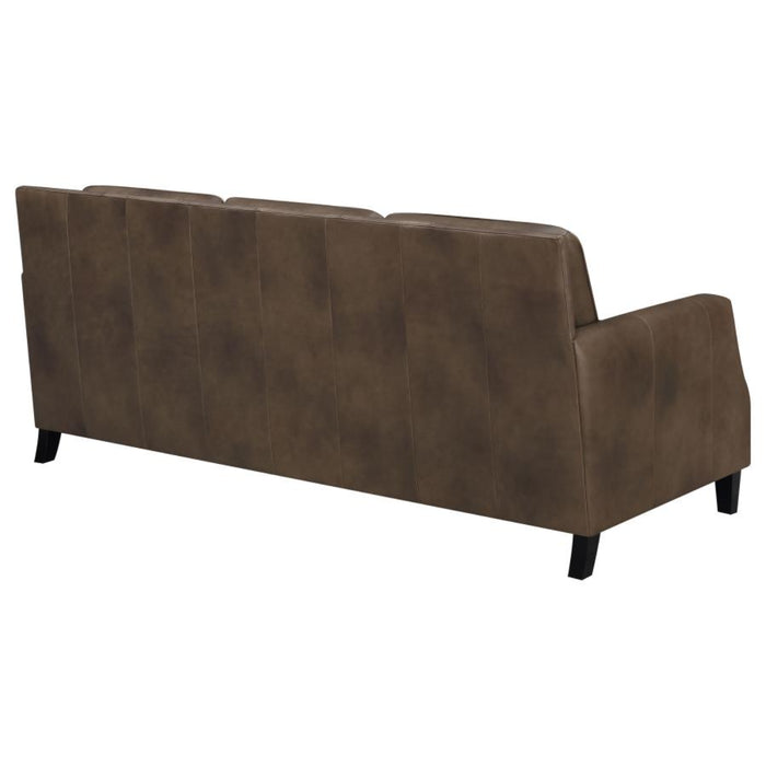 Coaster Leaton Upholstered Recessed Arm Sofa Brown Sugar