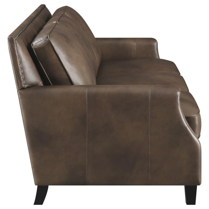 Coaster Leaton Upholstered Recessed Arm Sofa Brown Sugar