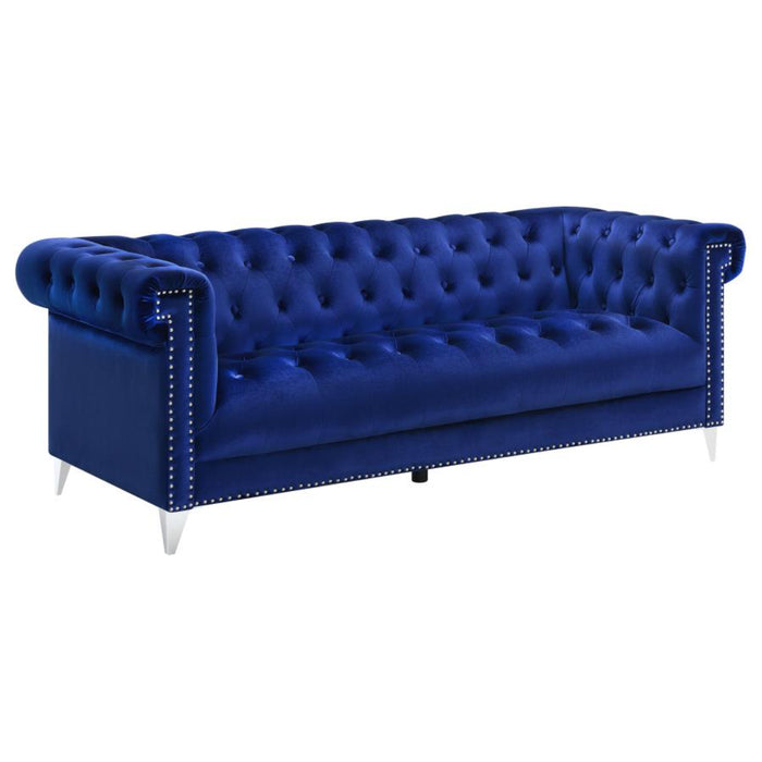 Coaster Bleker 3-piece Upholstered Tuxedo Arm Tufted Sofa Living Room Set Blue