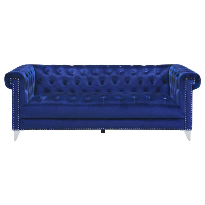 Coaster Bleker 3-piece Upholstered Tuxedo Arm Tufted Sofa Living Room Set Blue