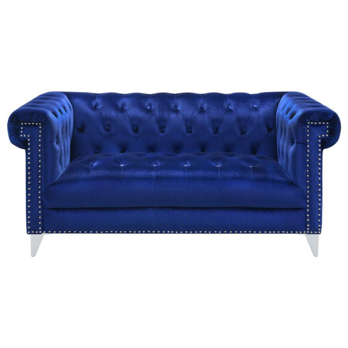 Coaster Bleker 3-piece Upholstered Tuxedo Arm Tufted Sofa Living Room Set Blue