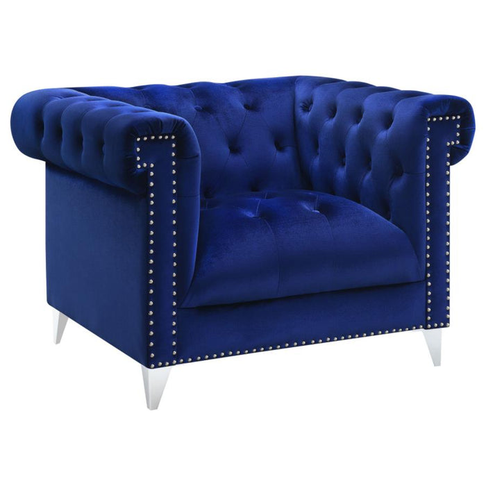 Coaster Bleker 3-piece Upholstered Tuxedo Arm Tufted Sofa Living Room Set Blue