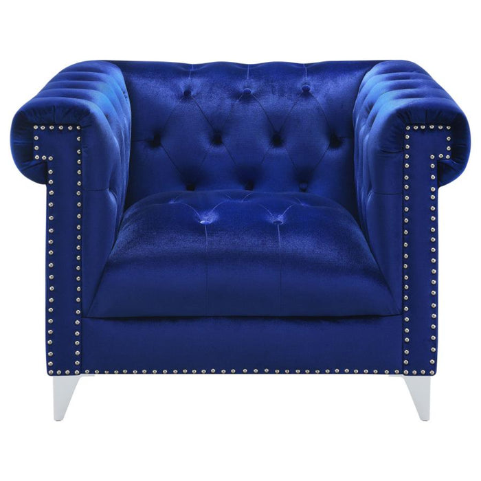 Coaster Bleker 3-piece Upholstered Tuxedo Arm Tufted Sofa Living Room Set Blue