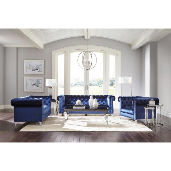 Coaster Bleker 3-piece Upholstered Tuxedo Arm Tufted Sofa Living Room Set Blue