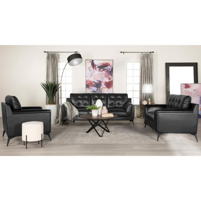 Coaster Moira 3-piece Upholstered Wedge Arm Tufted Sofa Living Room Set Black