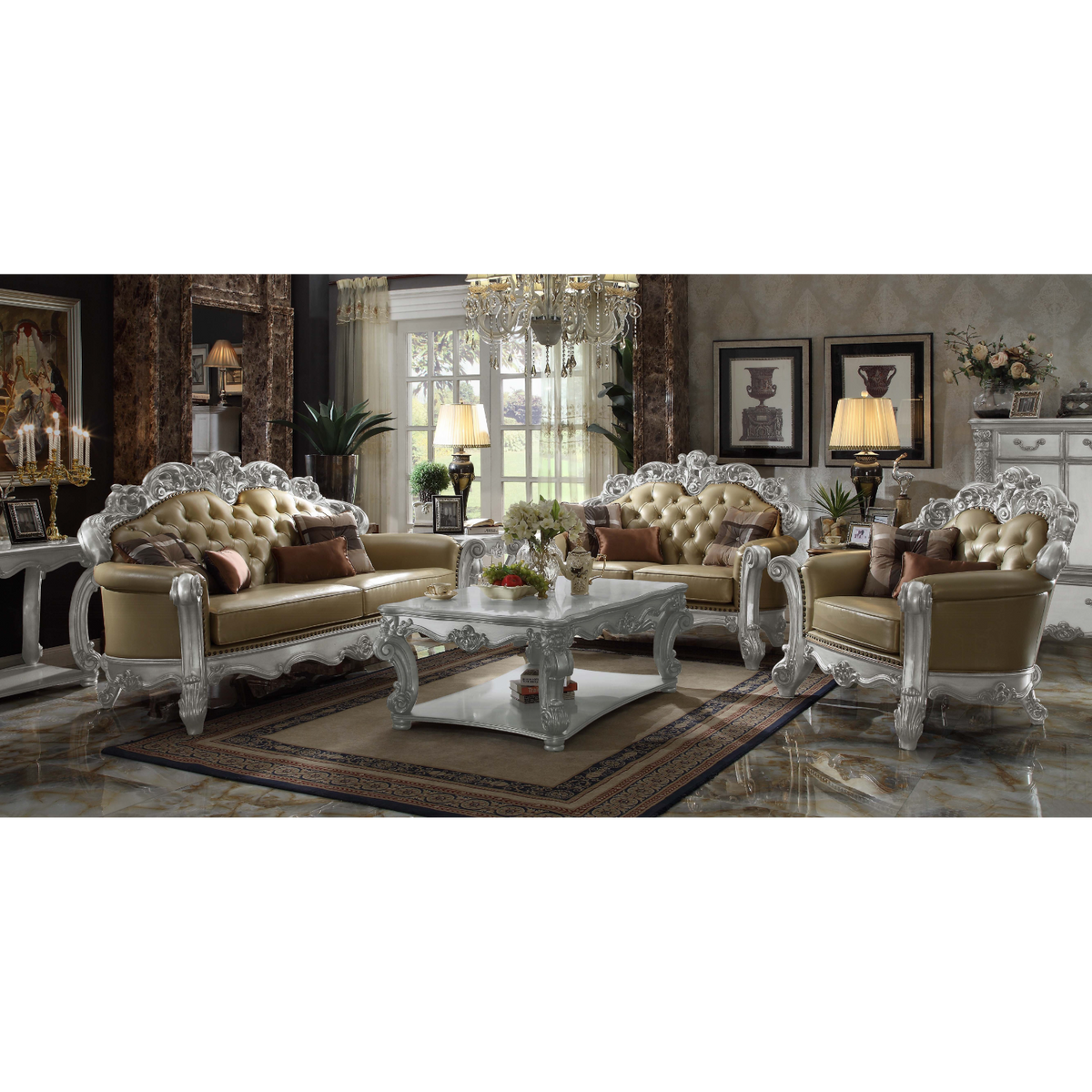 Acme Vendome Loveseat w/ 3 Pillows in Gold Patina 53001 main image 0