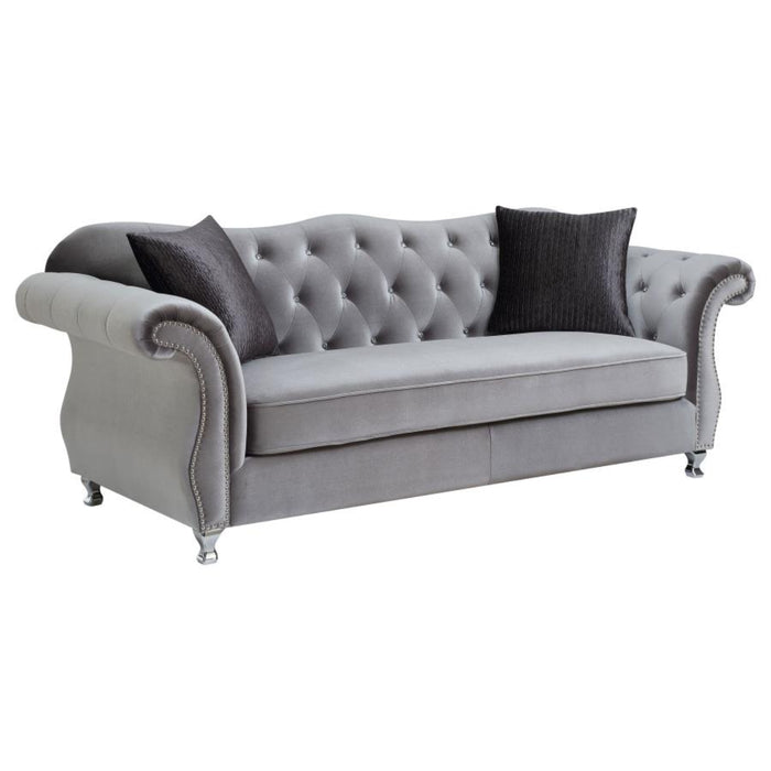 Coaster Frostine 3-piece Upholstered Tufted Sofa Living Room Set Silver