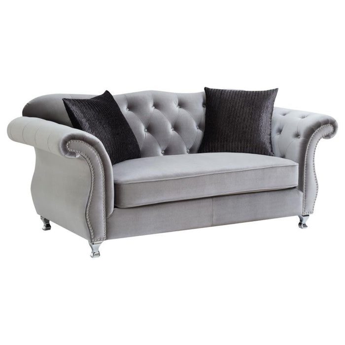 Coaster Frostine 3-piece Upholstered Tufted Sofa Living Room Set Silver