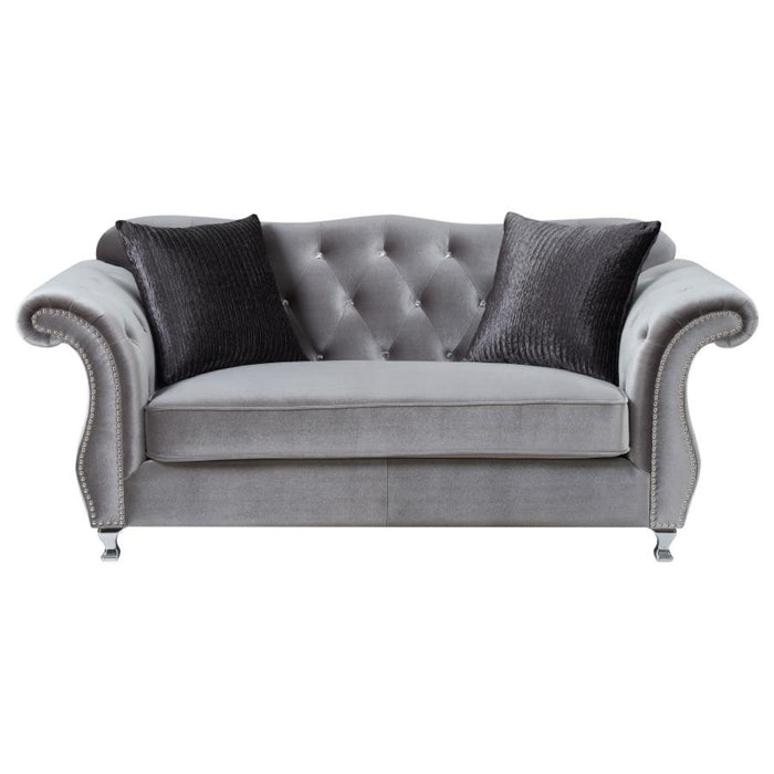 Coaster Frostine 3-piece Upholstered Tufted Sofa Living Room Set Silver