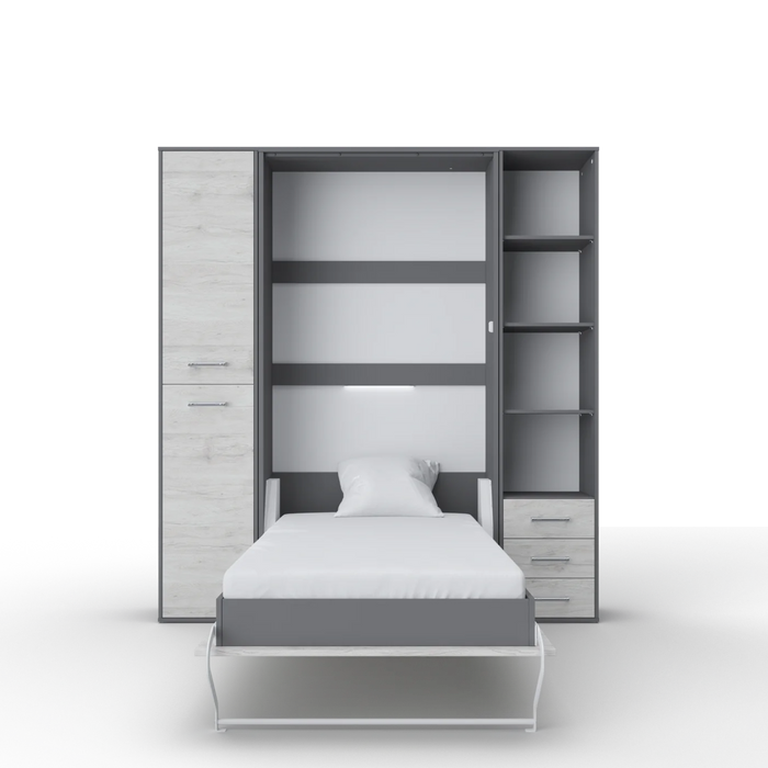 Maxima House Vertical Murphy Bed Invento, European Queen Size with Mattress and 2 Storage Cabinets