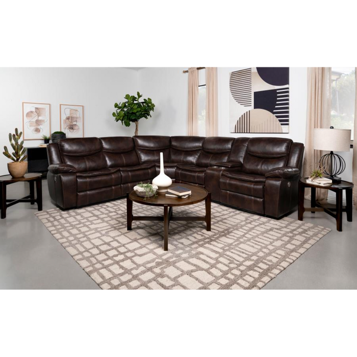 Coaster Sycamore Upholstered Power Reclining Sectional Sofa Brown