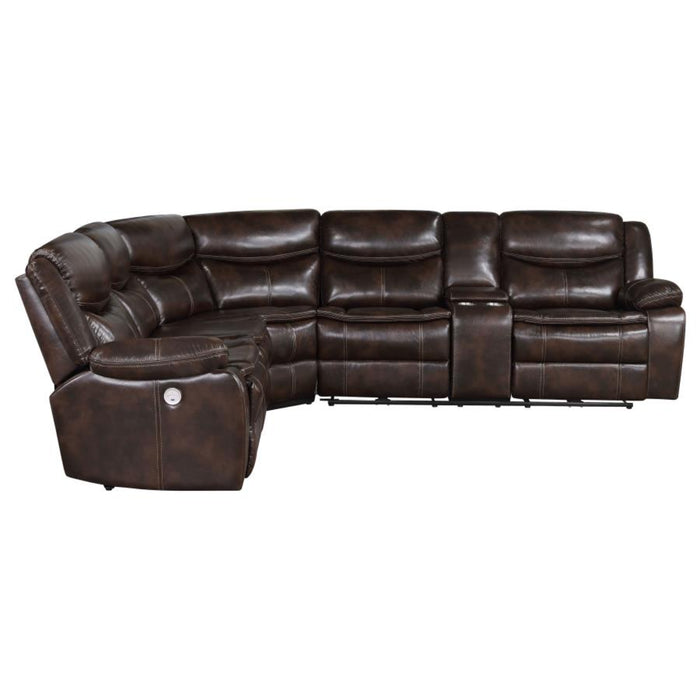 Coaster Sycamore Upholstered Power Reclining Sectional Sofa Brown