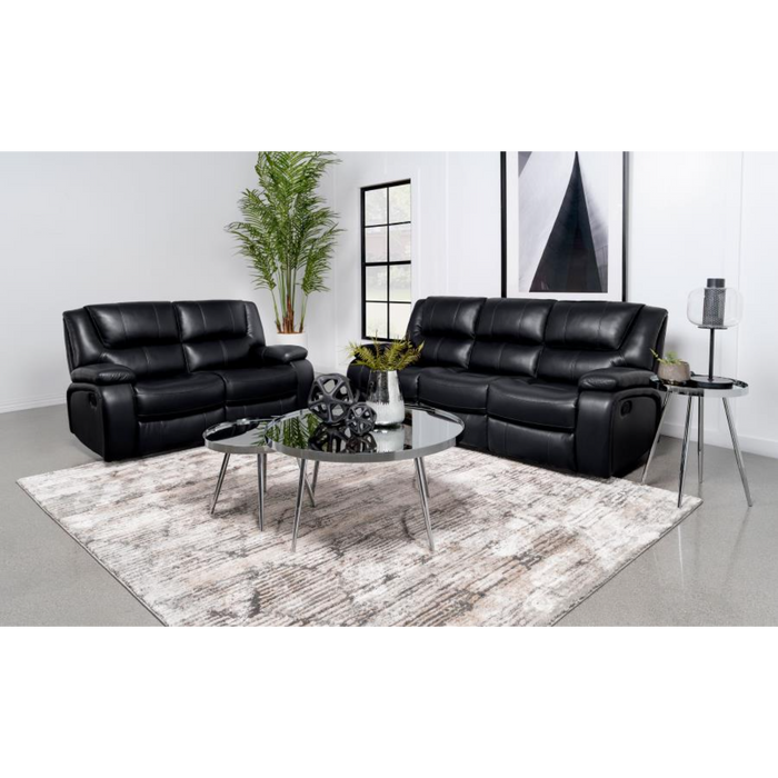 Coaster Camila 2-piece Upholstered Motion Reclining Sofa Living Room Set Black