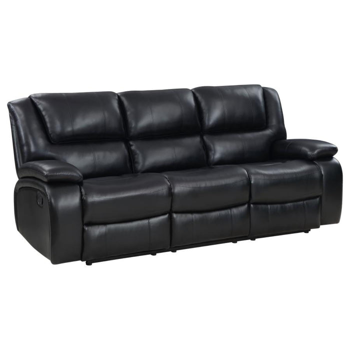 Coaster Camila 2-piece Upholstered Motion Reclining Sofa Living Room Set Black