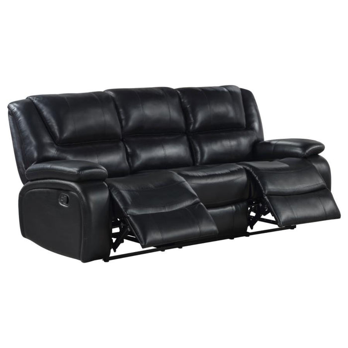 Coaster Camila 2-piece Upholstered Motion Reclining Sofa Living Room Set Black