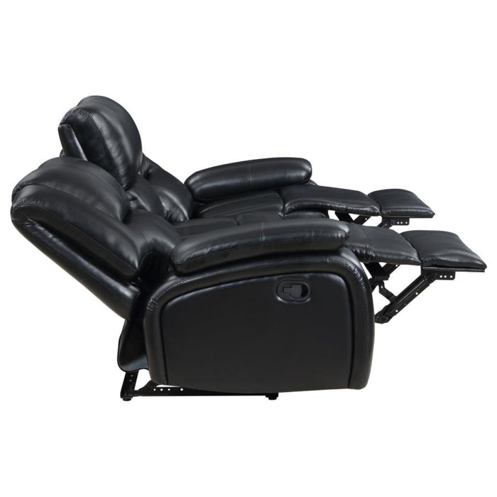 Coaster Camila 2-piece Upholstered Motion Reclining Sofa Living Room Set Black