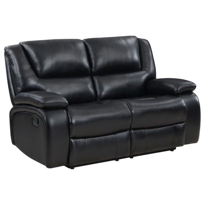 Coaster Camila 2-piece Upholstered Motion Reclining Sofa Living Room Set Black