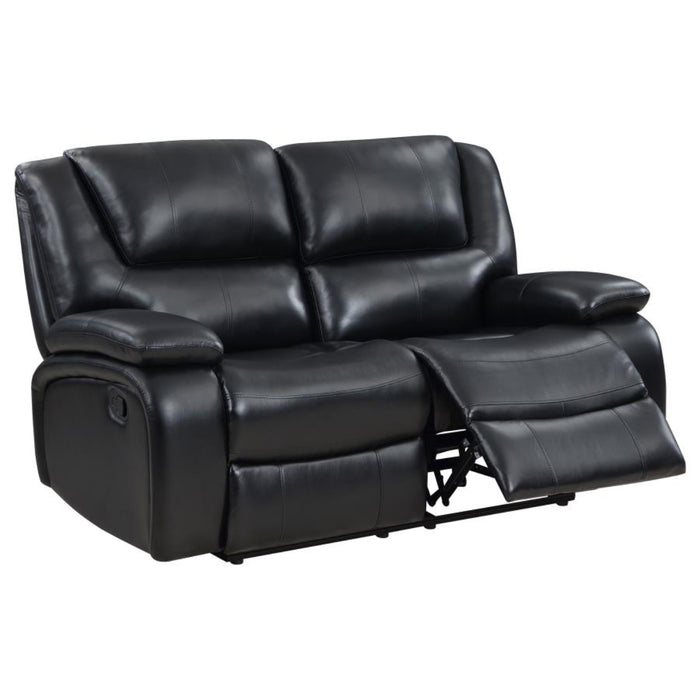 Coaster Camila 2-piece Upholstered Motion Reclining Sofa Living Room Set Black