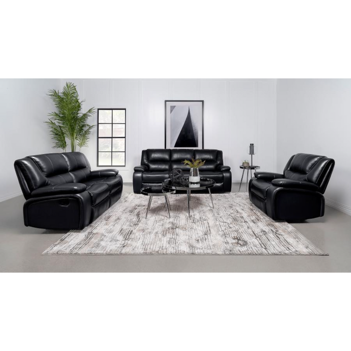 Coaster Camila 3-piece Upholstered Motion Reclining Sofa Living Room Set Black