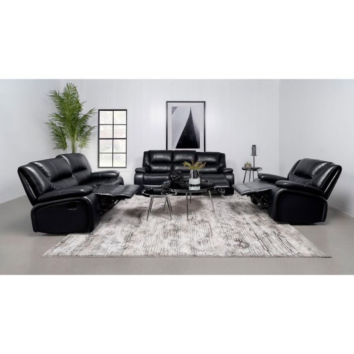 Coaster Camila 3-piece Upholstered Motion Reclining Sofa Living Room Set Black