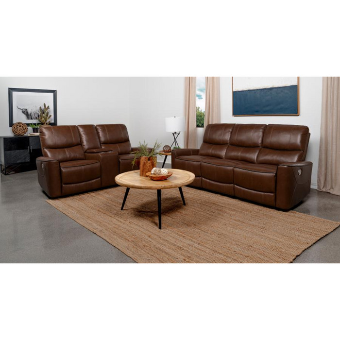 Coaster Greenfield 2-piece Power Reclining Sofa Living Room Set Saddle Brown