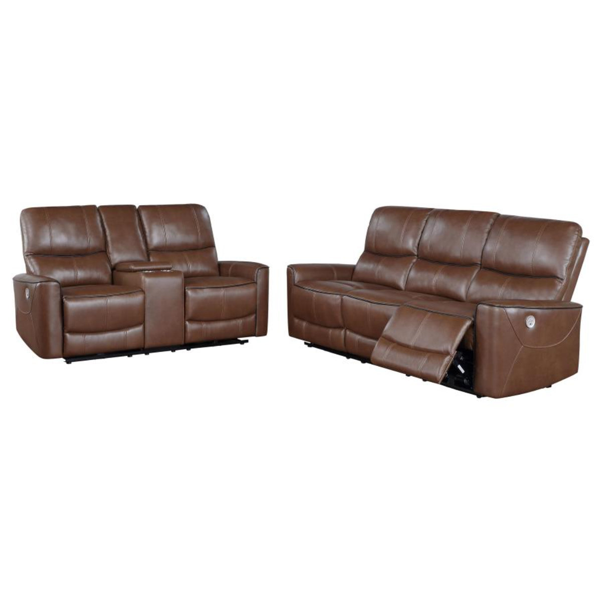 Coaster Greenfield 2-piece Power Reclining Sofa Living Room Set Saddle ...