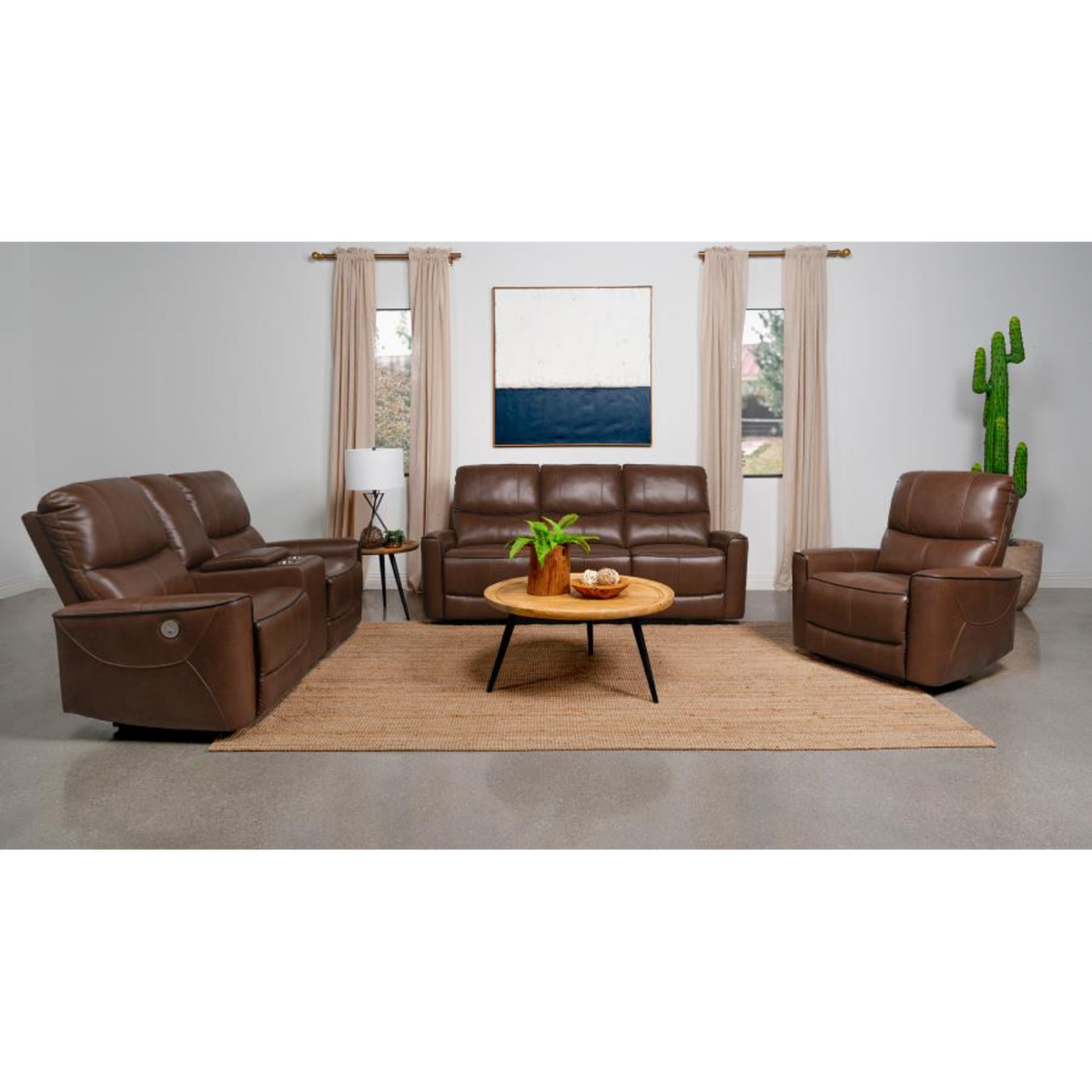 Coaster Greenfield 3-piece Power Reclining Sofa Living Room Set Saddle ...