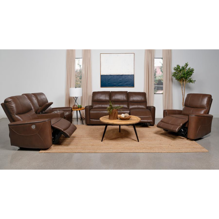 Coaster Greenfield 3-piece Power Reclining Sofa Living Room Set Saddle Brown