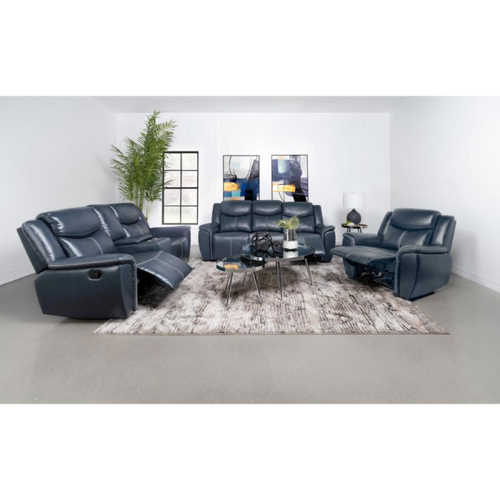 Coaster Sloane 3-piece Upholstered Reclining Sofa Living Room Set Blue