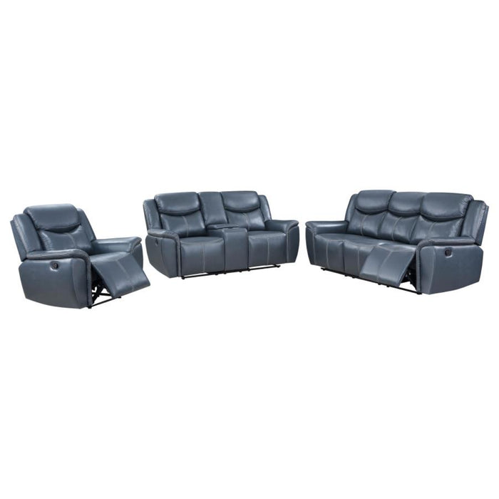 Coaster Sloane 3-piece Upholstered Reclining Sofa Living Room Set Blue