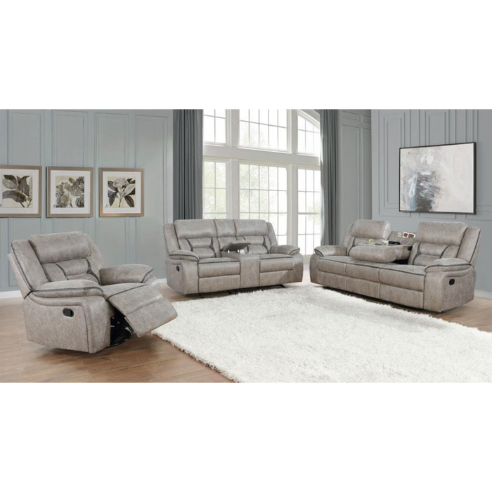 Coaster Greer 3-piece Upholstered Reclining Sofa Living Room Set Taupe