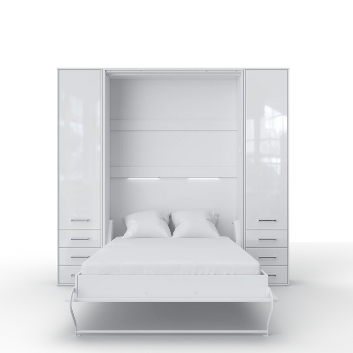 Maxima House Invento Vertical Wall Bed, European Full Xl Size with 2 Cabinets