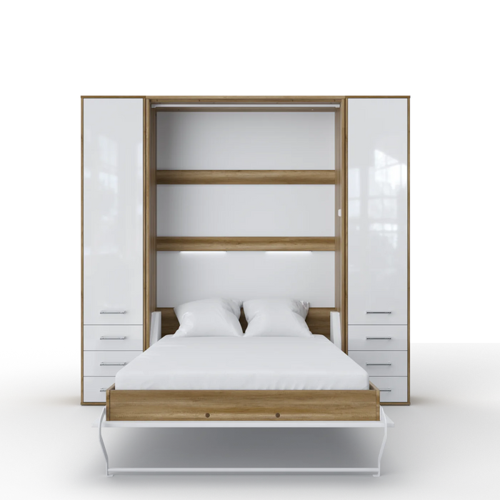 Maxima House Invento Vertical Wall Bed, European Full Xl Size with 2 Cabinets