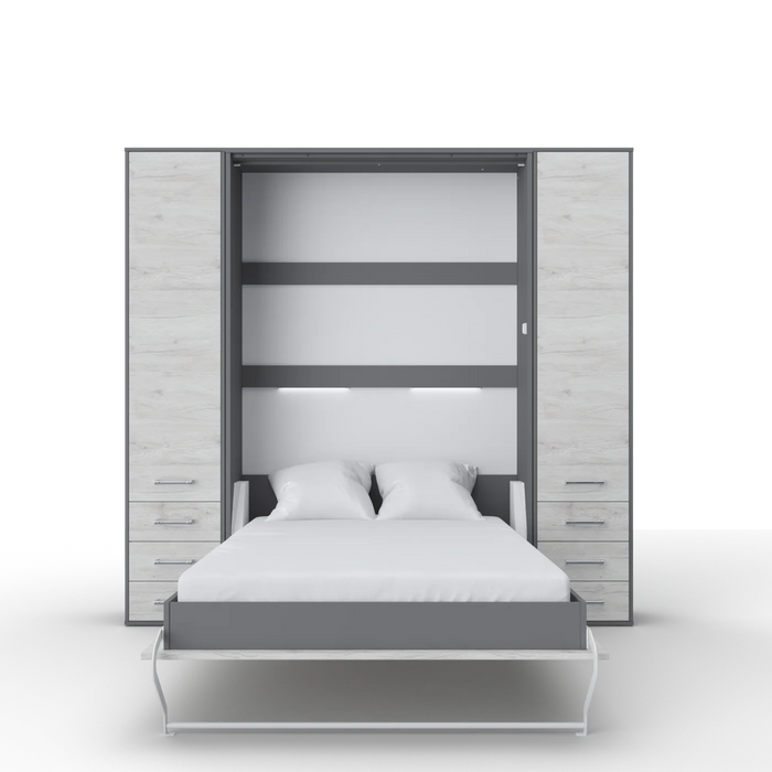 Maxima House Invento Vertical Wall Bed, European Full Xl Size with 2 Cabinets