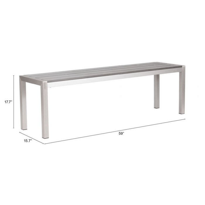 Zuo Metropolitan Double Bench Gray & Silver