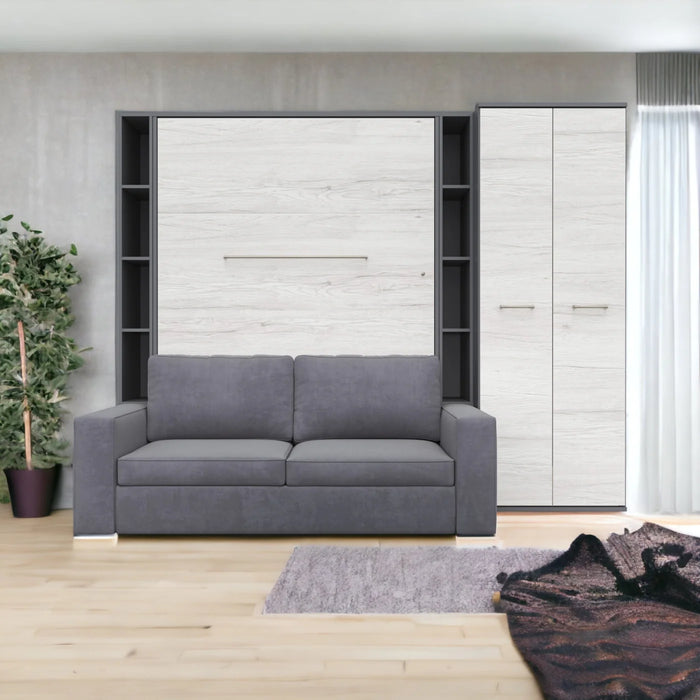 Maxima House Vertical Full Size Murphy Bed Invento with Sofa, Two Cabinets and Wardrobe