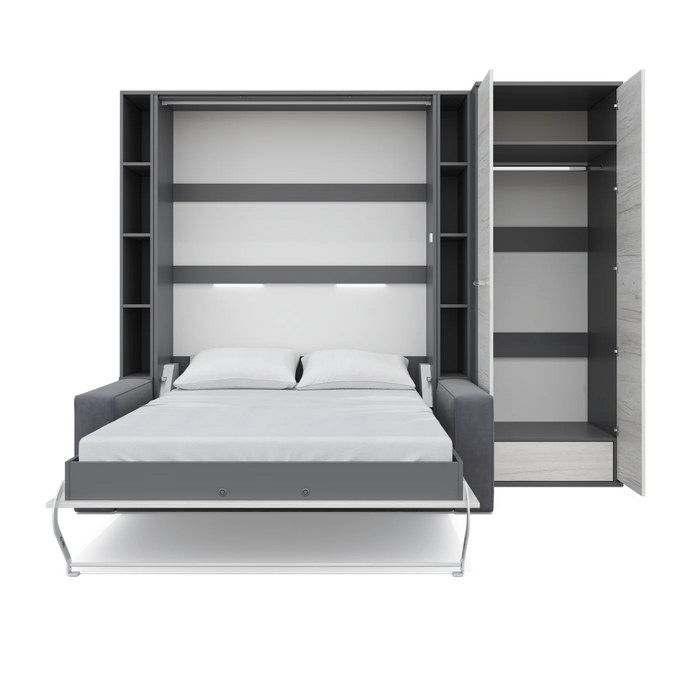 Maxima House Vertical Full Size Murphy Bed Invento with Sofa, Two Cabinets and Wardrobe