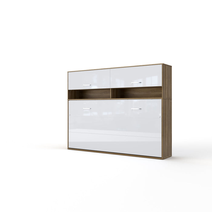 Maxima House Invento Horizontal Wall Bed, European Full Size with a cabinet on top IN120H-11W