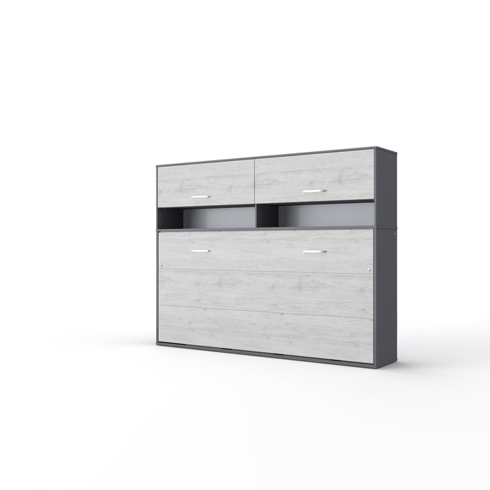 Maxima House Invento Horizontal Wall Bed, European Full Size with a cabinet on top IN120H-11W