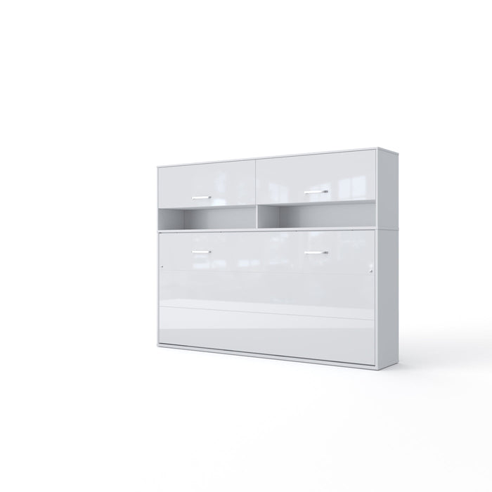 Maxima House Invento Horizontal Wall Bed, European Full Size with a cabinet on top IN120H-11W