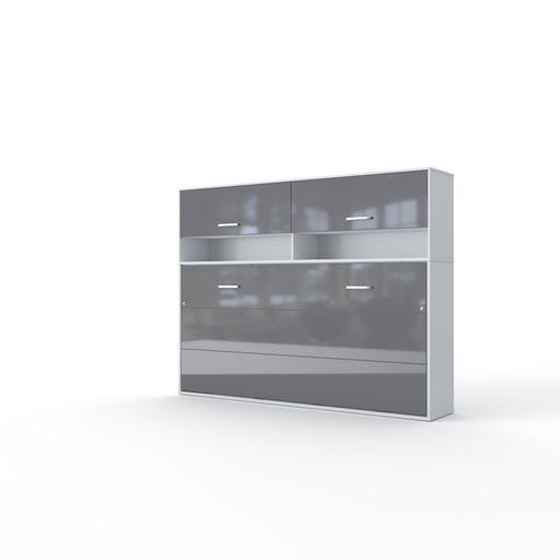 Maxima House Invento Horizontal Wall Bed, European Full Size with a cabinet on top IN120H-11W - Bed & Sofa Hub